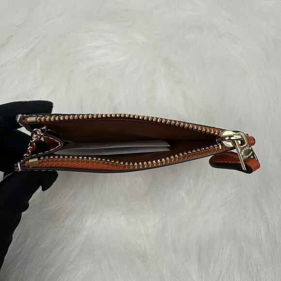 Coach Mini Skinny Id Case In Signature Canvas With Orange Print In Tan CAR21 NWT - Picture 4 of 4